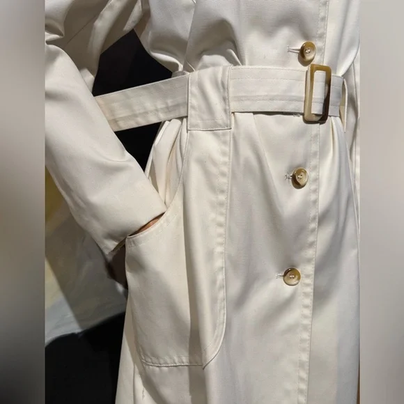Vntg LONDON FOG Cream Belted Trench - Picture 4 of 14
